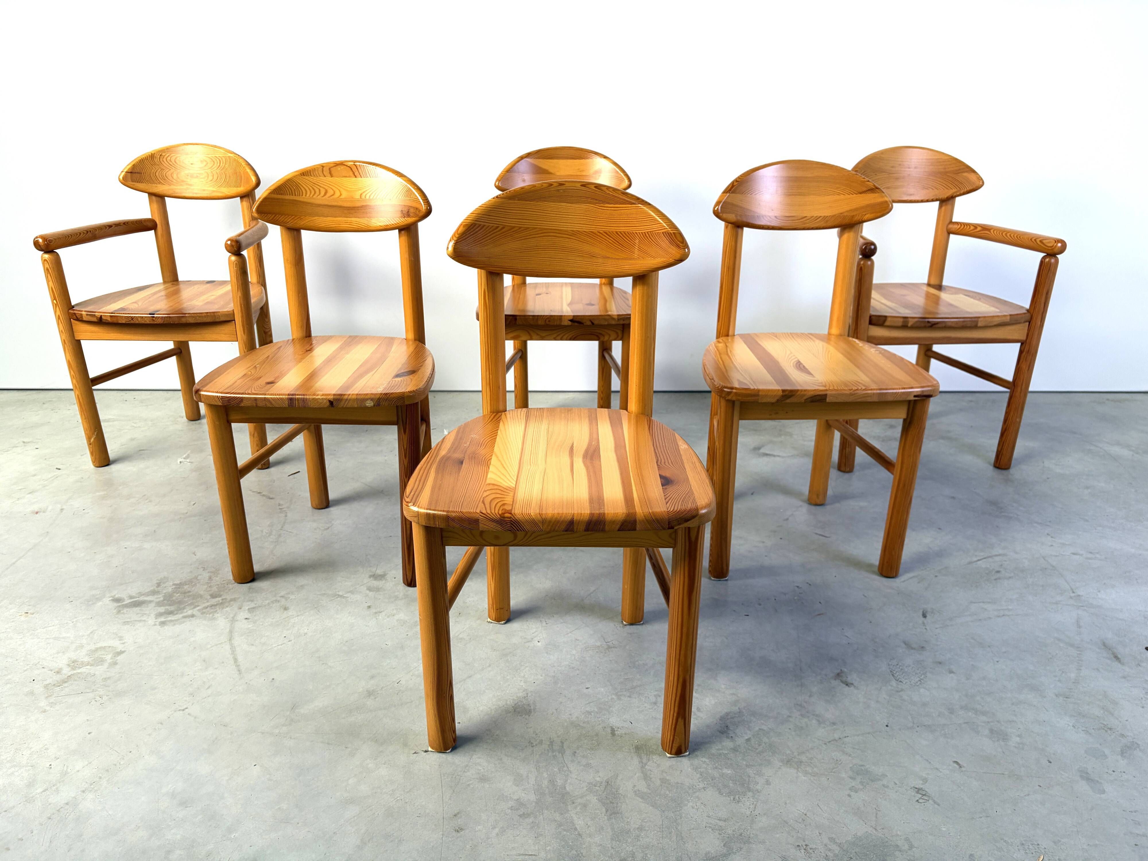 Set of 6 Scandinavian solid pine wood dining chairs by Rainer Daumiller for Hirtshals Savvaerk