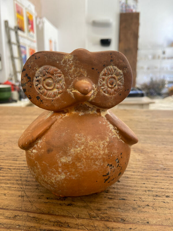 Vase céramique en grès marron figure de chouette
