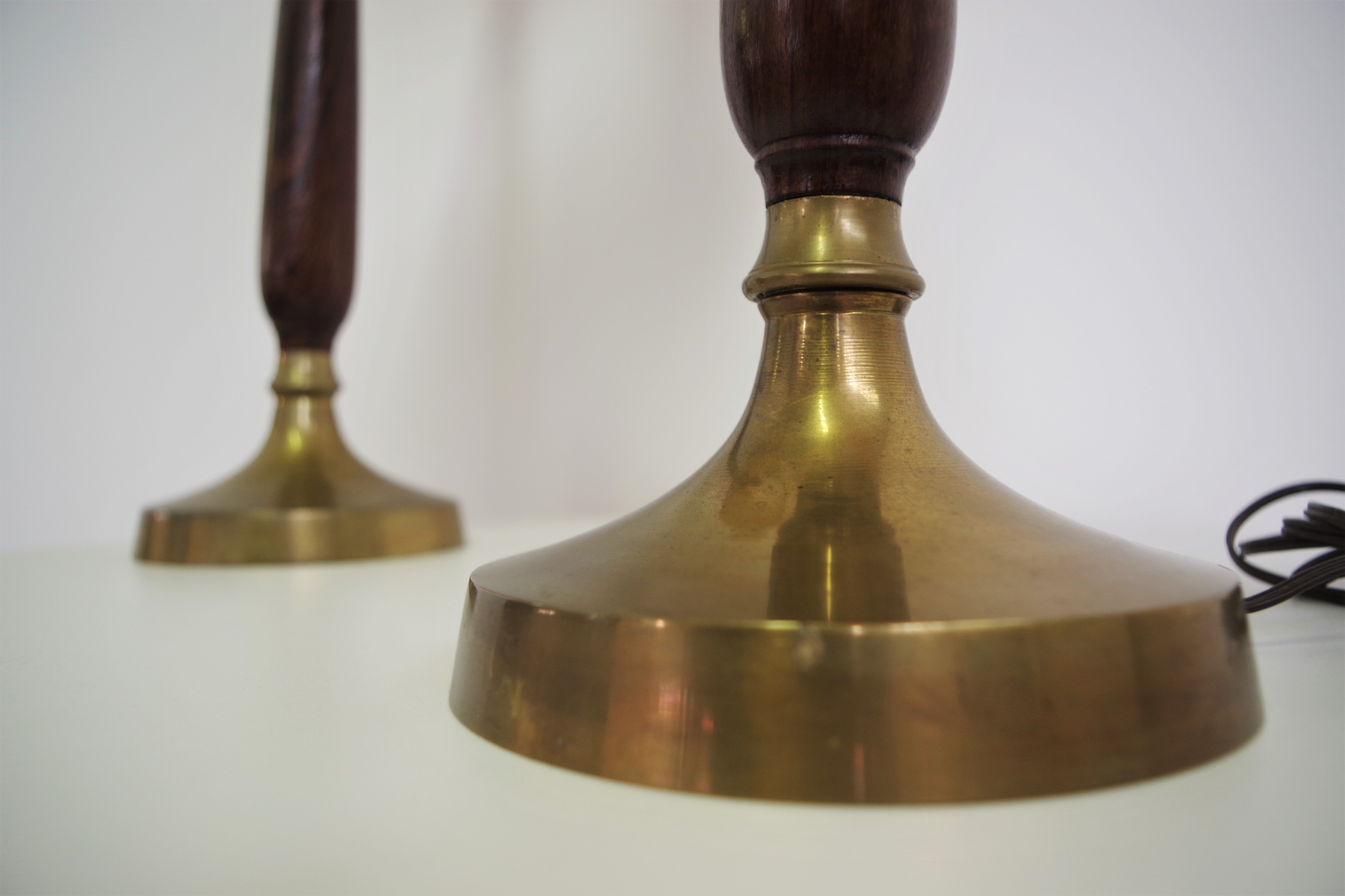 Mahogany Hat Lamps, Brass and Cotton of Abat Day, 1950s, Set of 2