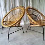 Paire de fauteuils en rotin années 60