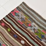 5x7 Gray & Green Pinstriped Turkish Kilim Rug, 147x218Cm