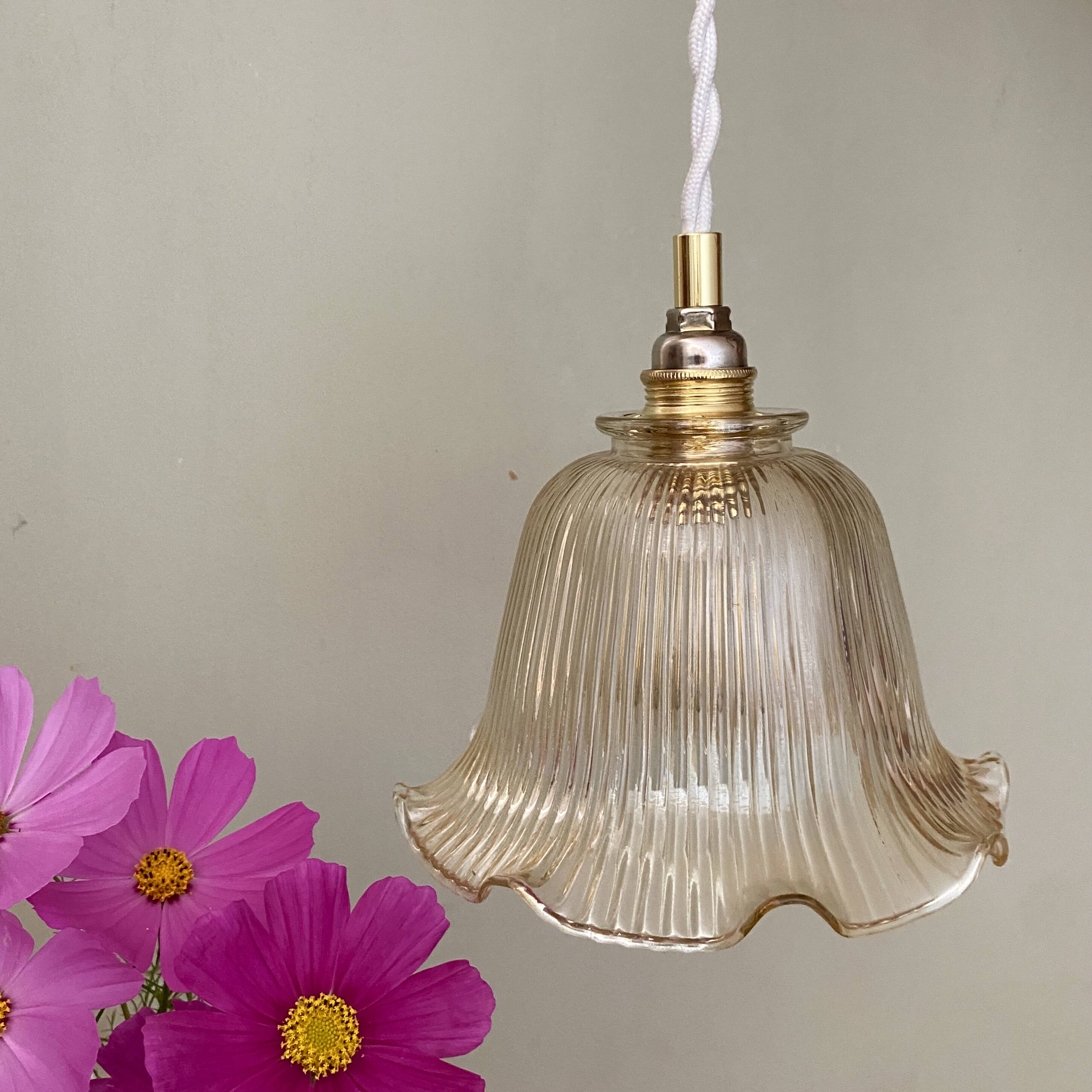 Vintage tulip pendant light in amber glass