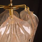 Gorgeous vintage Murano chandelier with leaves of orange and pink highlights