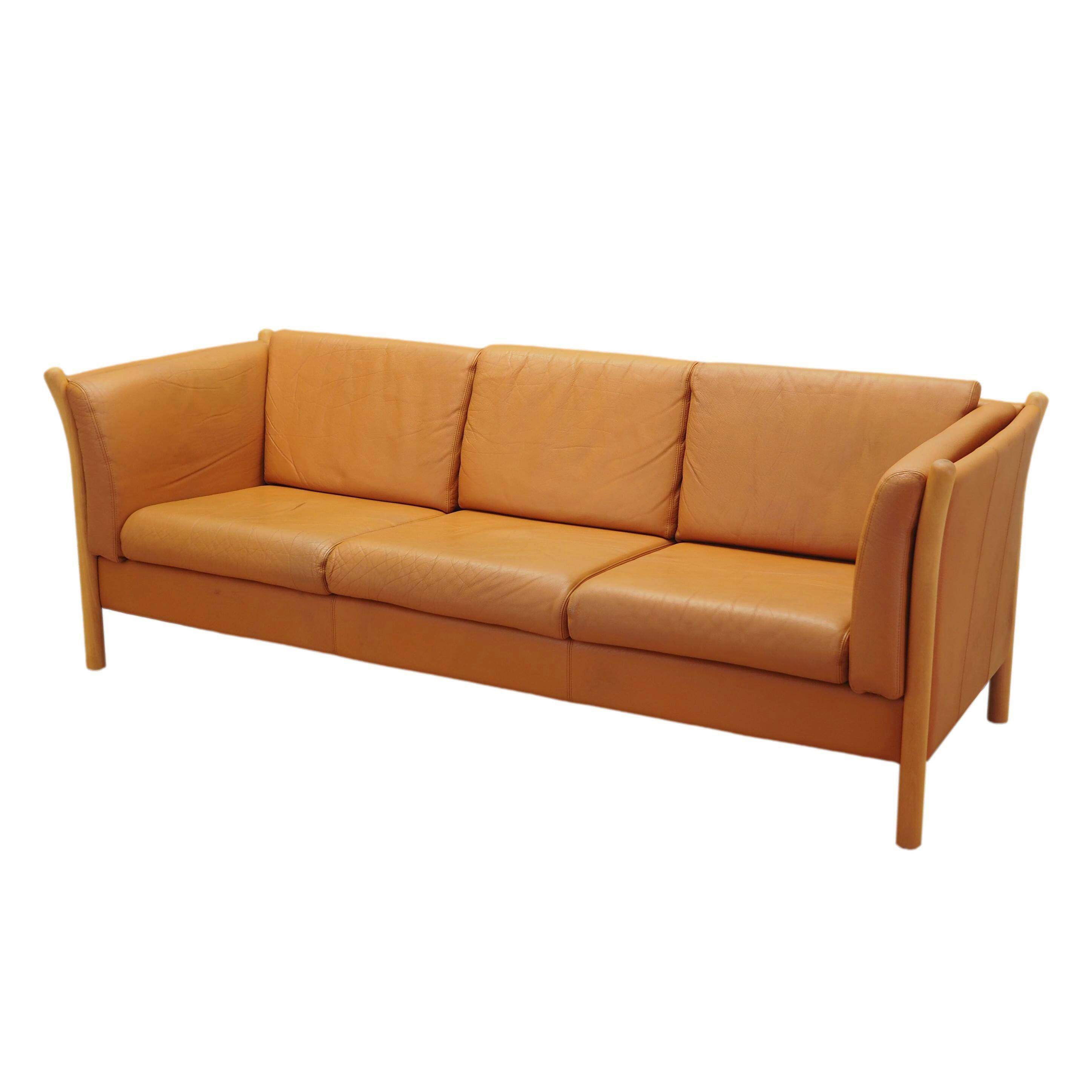 Orange leather sofa, Danish design, 1970s, production: Denmark