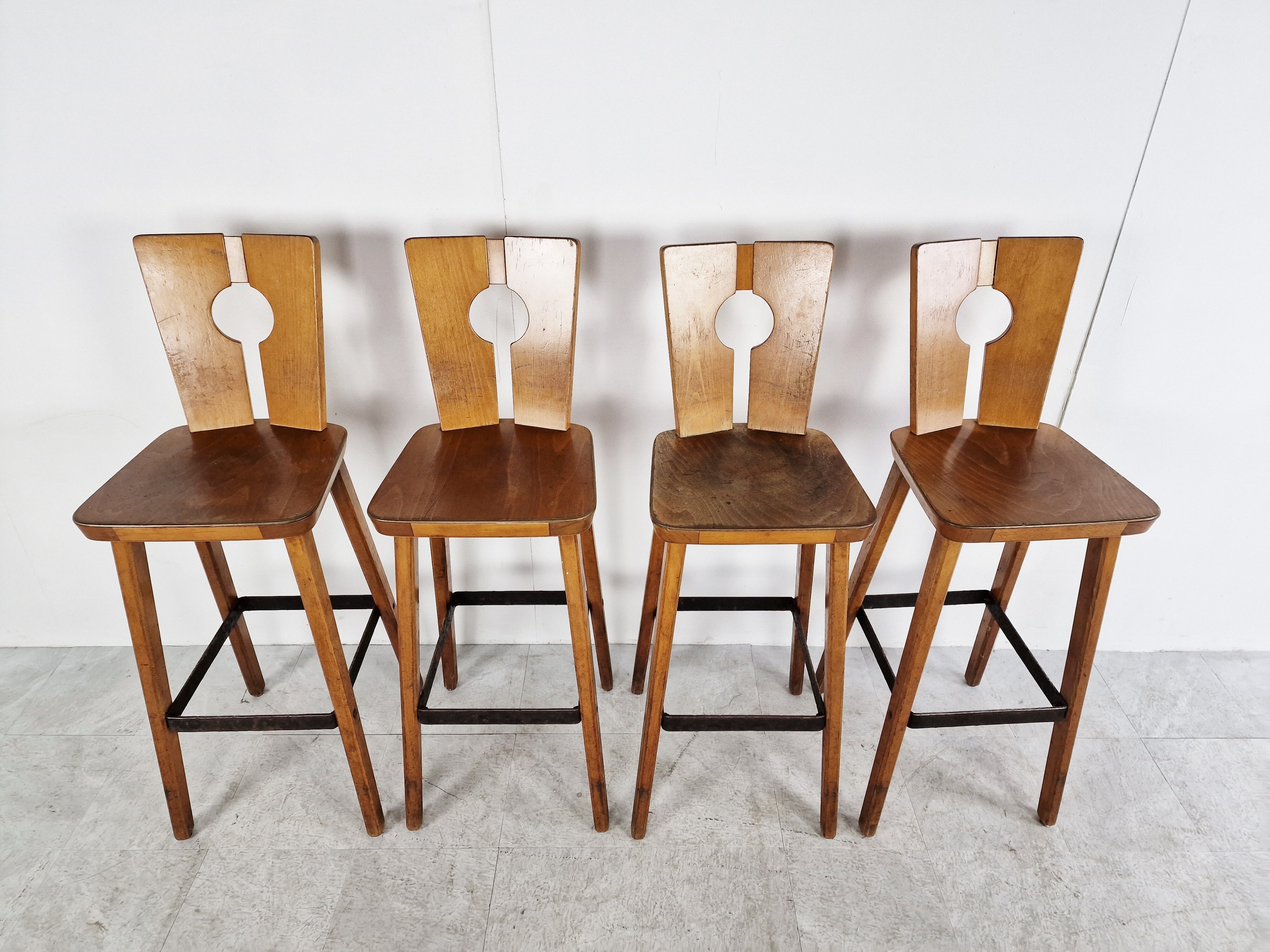 4 vintage brutalist bar stools, 1960s