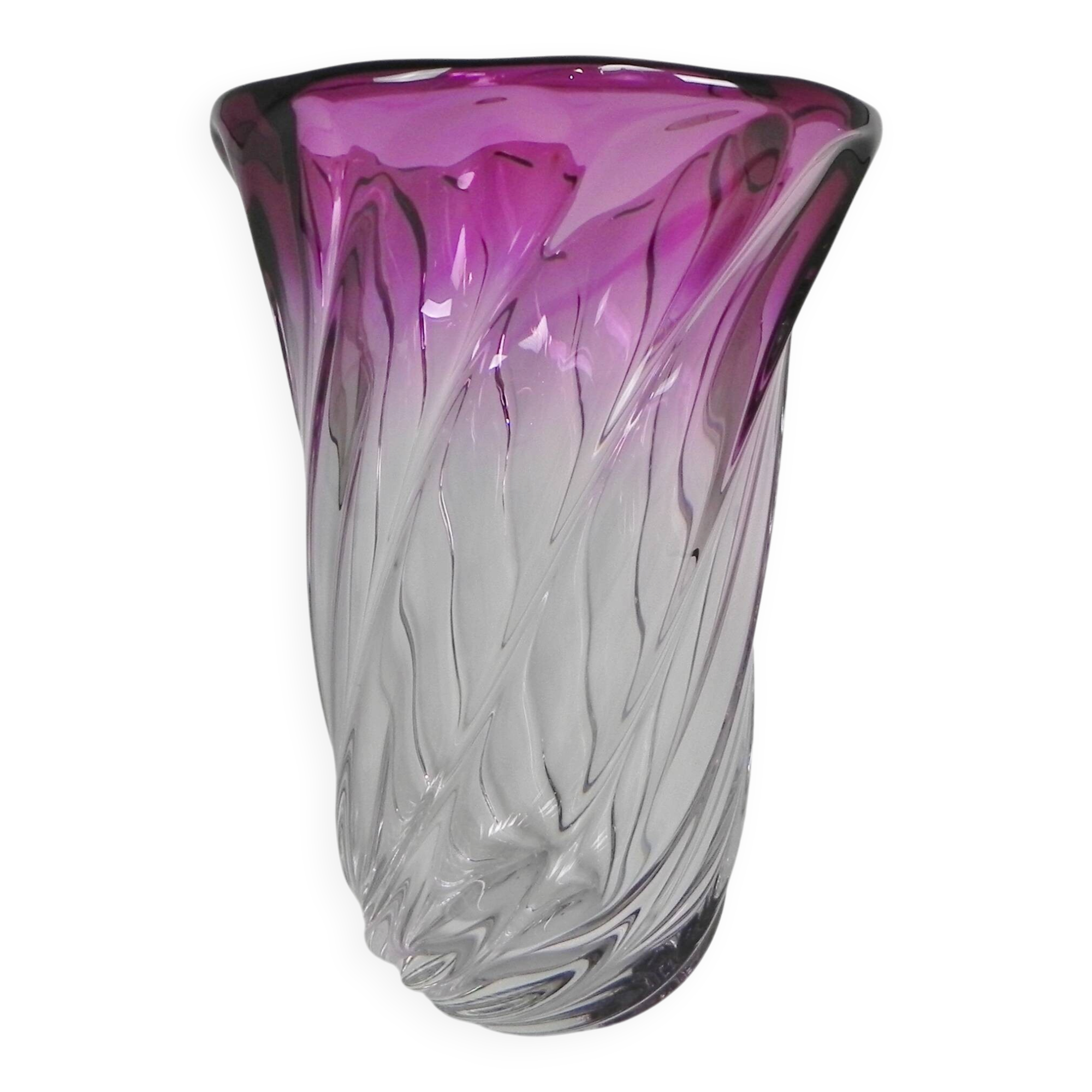 Vase lourd Val Saint Lambert, modèle Torsade, années 1950