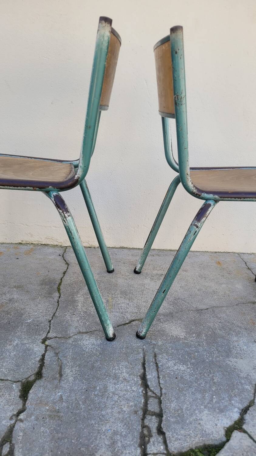 Pair of vintage Mullca metal school chairs 1950s