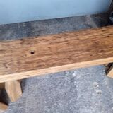 Pair of 2 patinated solid wood benches / stools