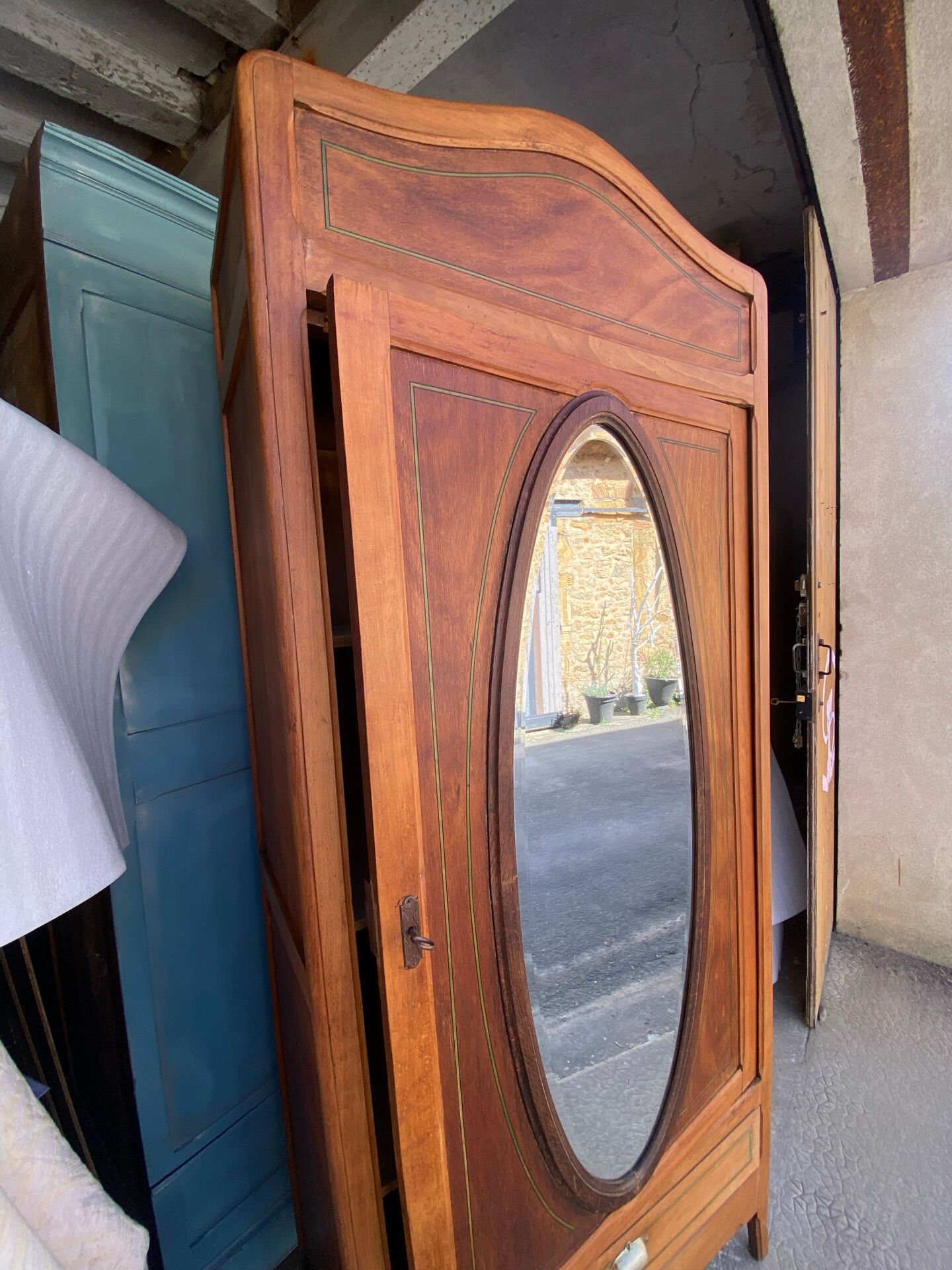 Art Deco wardrobe with oval mirror