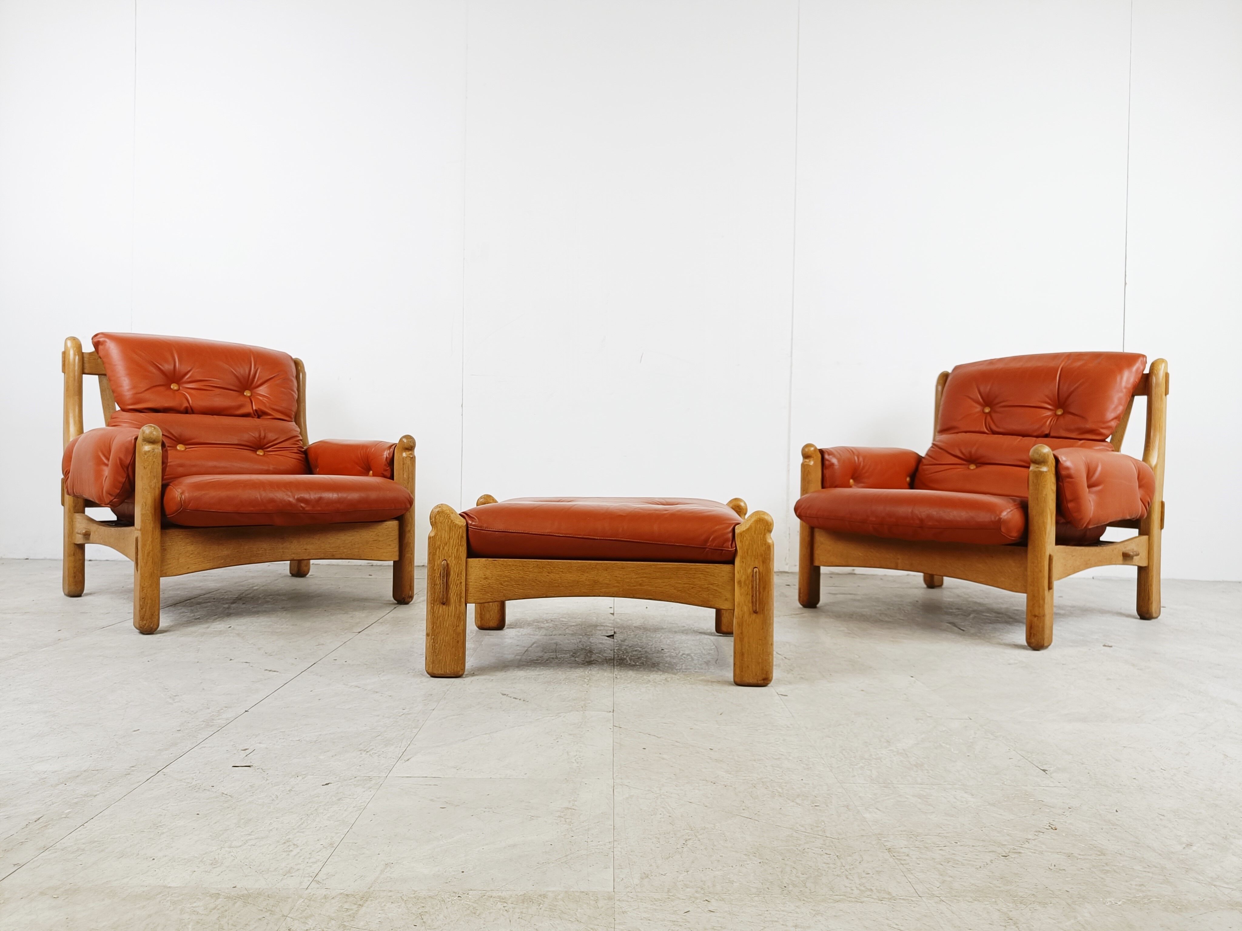 Pair of brutalist leather armchairs, 1960s
