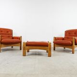 Pair of brutalist leather armchairs, 1960s