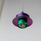 Vintage aluminum ceiling lamp in purple and green, Memphis/postmodern zigzag striped cable, bold pop-art pendant