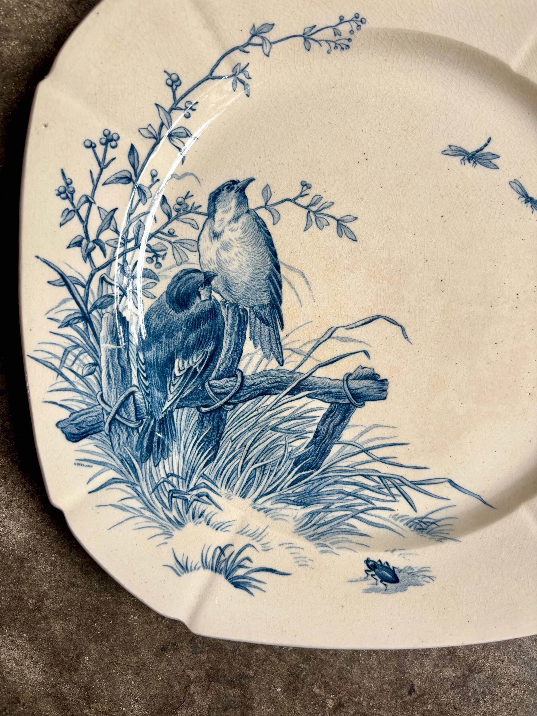 Blue ironstone plate from Gien, "Birds" service, circa 1870, no. 3.