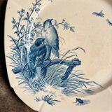 Blue ironstone plate from Gien, "Birds" service, circa 1870, no. 3.