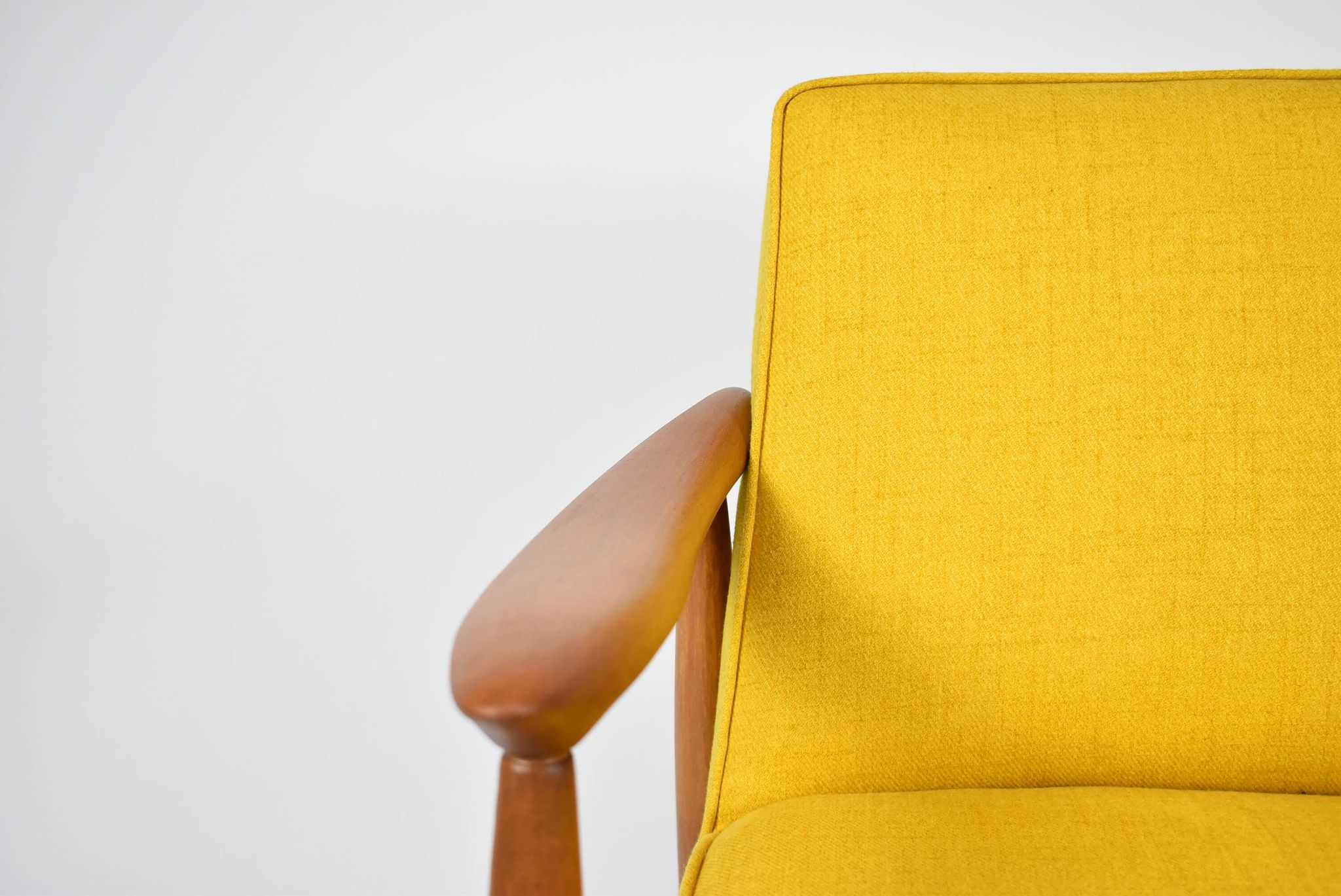 Vintage original armchair , 1960s, fully restored, yellow fabric, teak