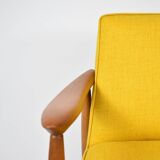 Vintage original armchair , 1960s, fully restored, yellow fabric, teak