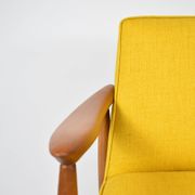 Vintage original armchair , 1960s, fully restored, yellow fabric, teak