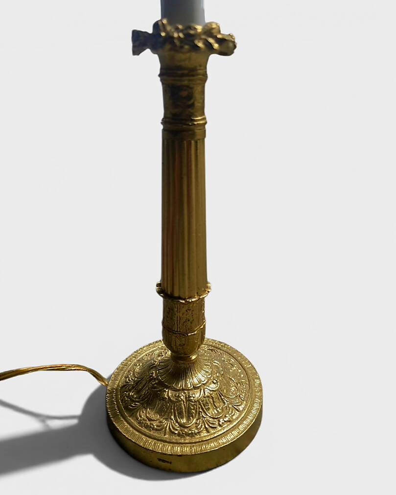 Superbe Lampe de Table Style Empire - Bronze Doré & Abat-jour Plissé