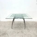 Dining table by Bernard Dequet for Protis France Design in cast aluminum and leather, France 1980