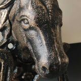 Antique style door knocker/knocker. Horse head/Horseshoe. Cast iron with old gold patina