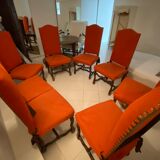 Chaises style Louis XIV tapissées orange