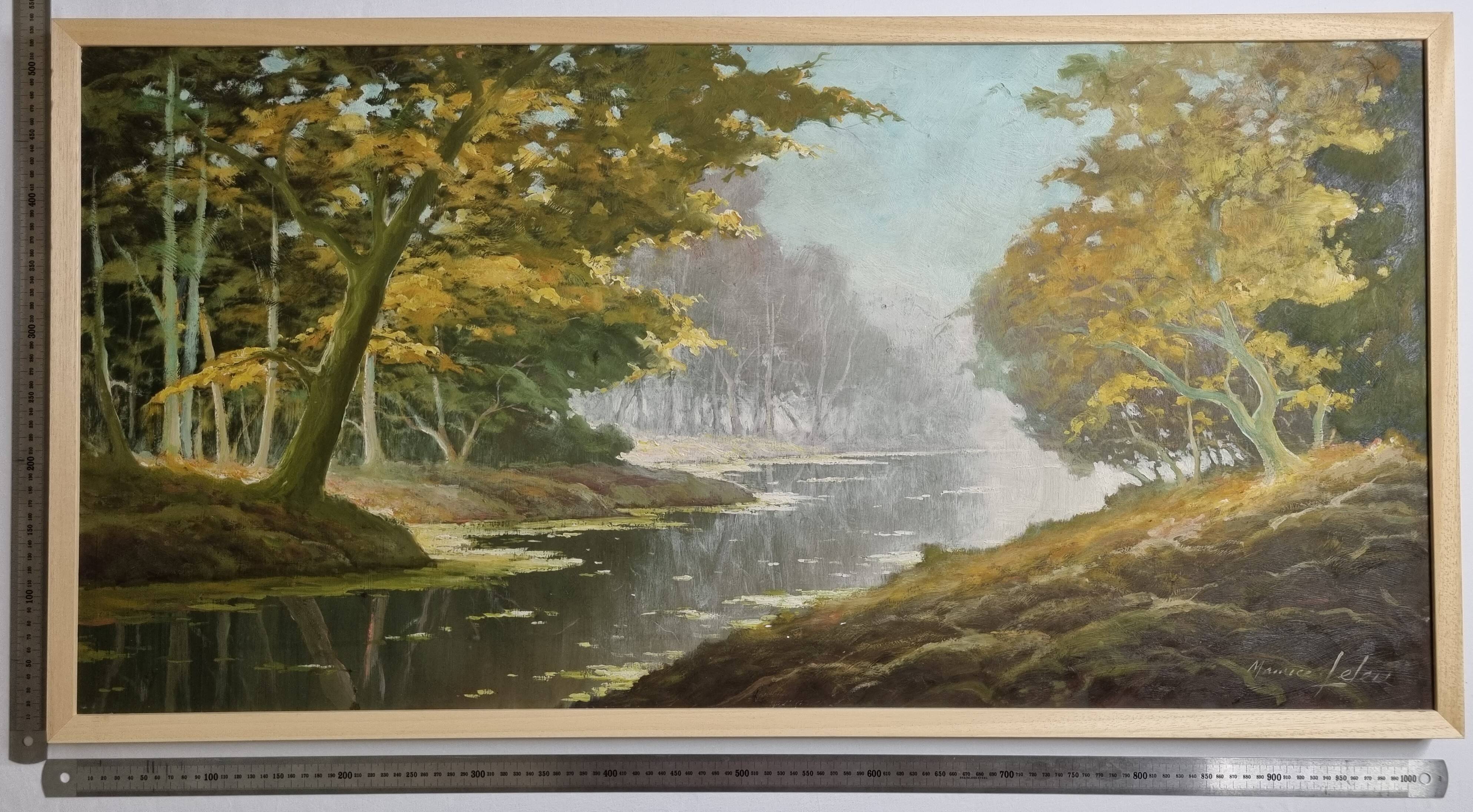 Oil on panel signed by Maurice Leuleu Autumn landscape 104x54 cm framed