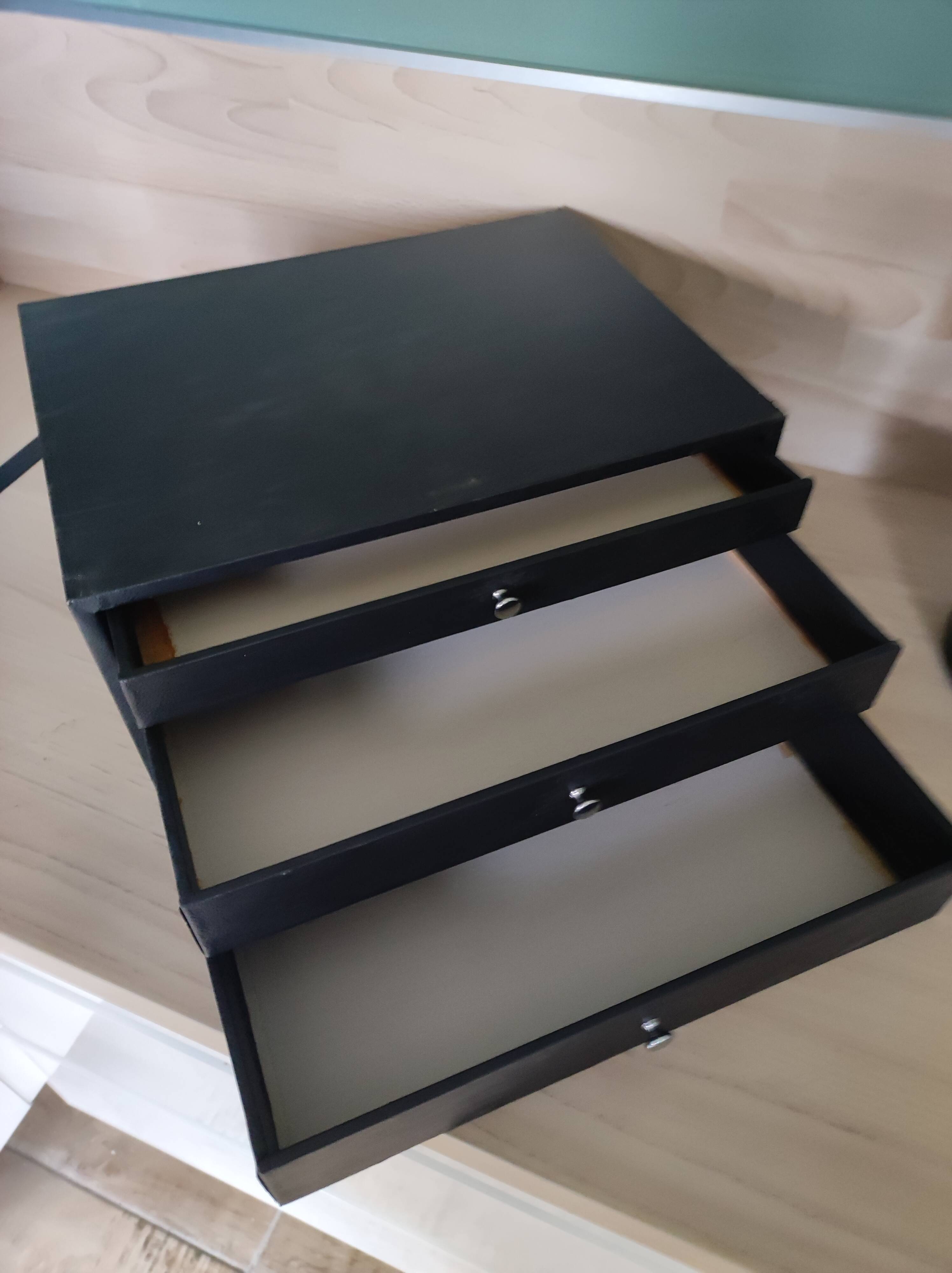 Meuble boite carton simili, de rangement 3 tiroirs