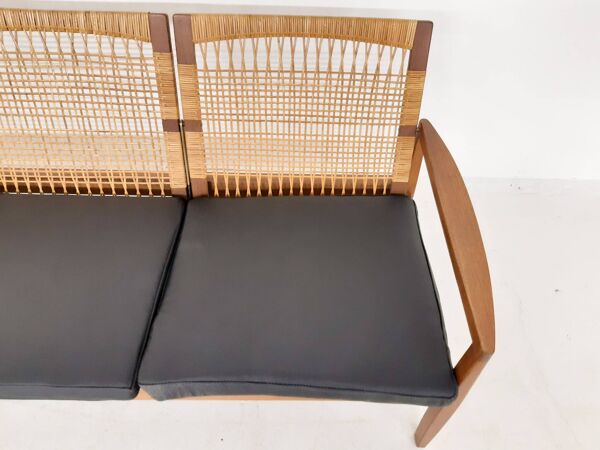 Hans Olsen for Brdr Juul Kristensen, rattan backed sofa, Denmark 1950s