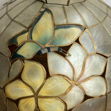 Pendant light, chandelier in mother-of-pearl and brass