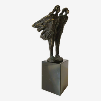 Bronze sculpture "girls in the wind", signed M.N