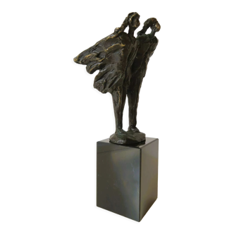 Bronze sculpture "girls in the wind", signed M.N