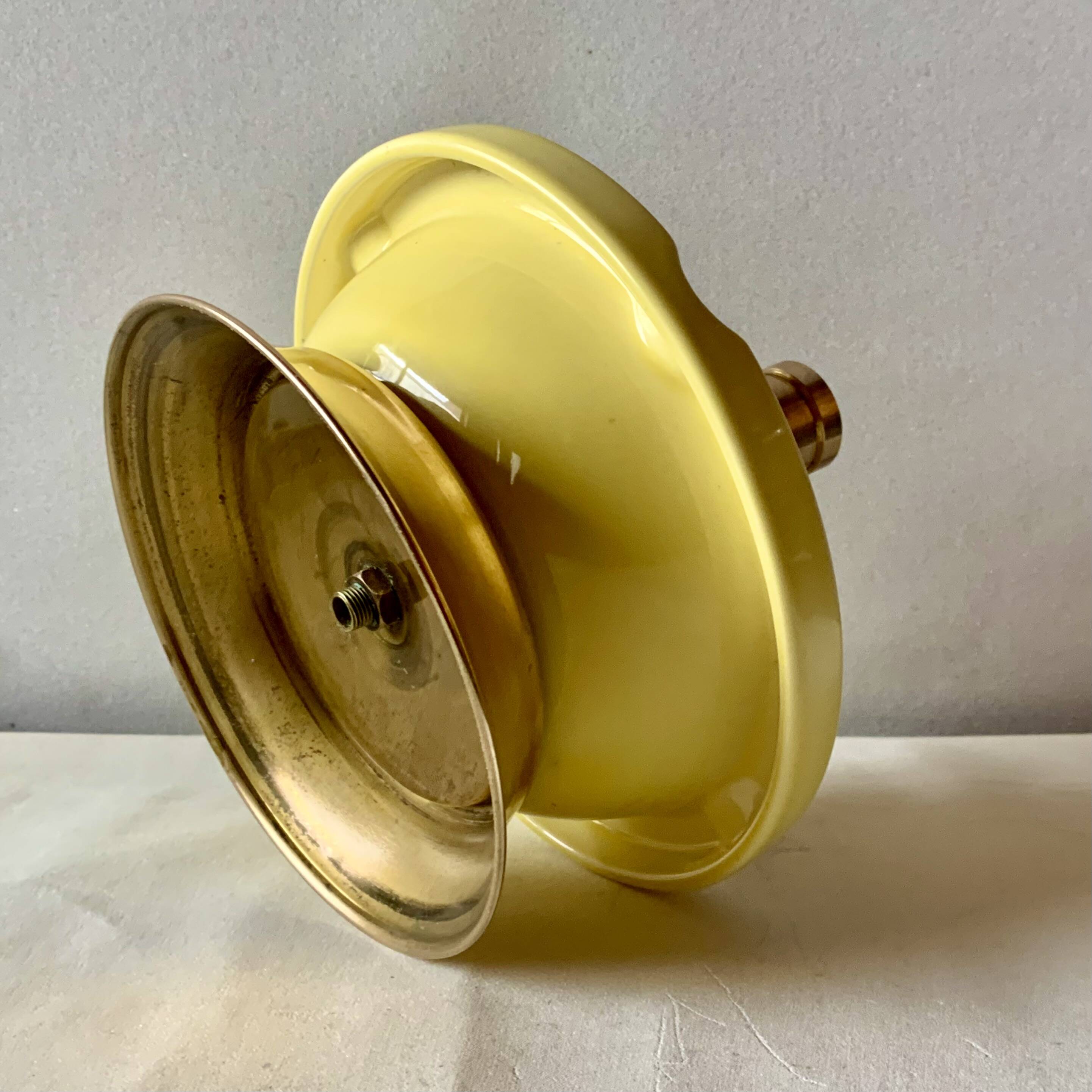 Large vintage brass and yellow glazed ceramic candle holder-ashtray