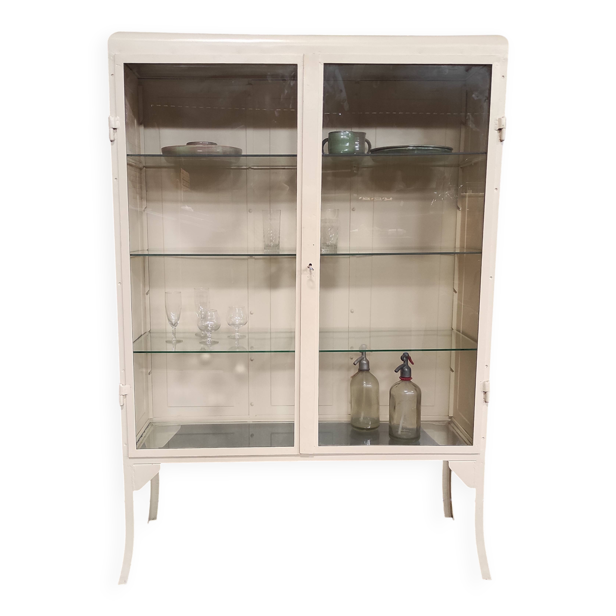 Armoire de médecin double vintage | Armoire à pharmacie blanche sur pieds élégants