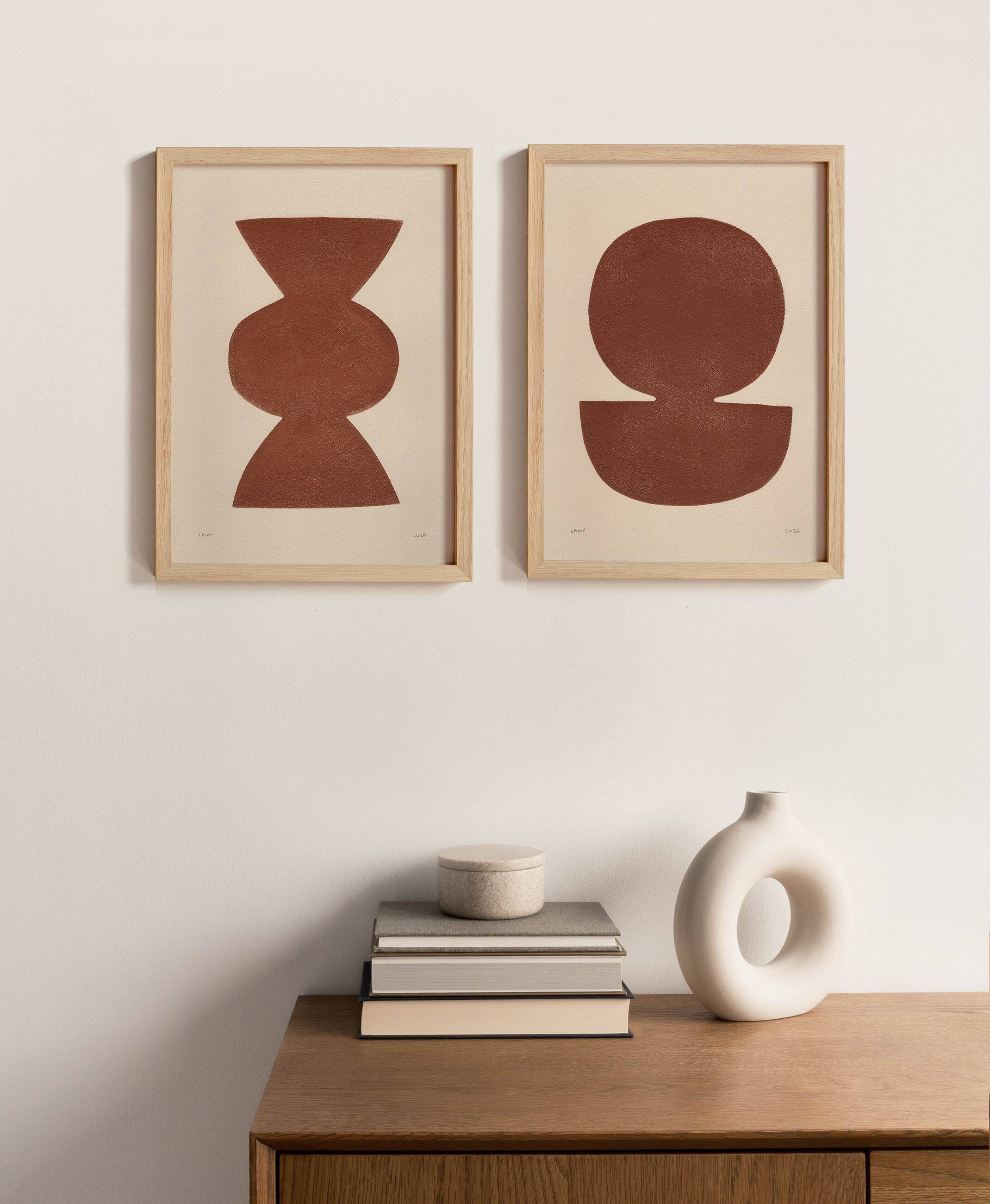 Duo of abstract paintings on paper signed Eawy.