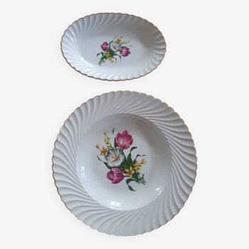 Lot de 2 plats Lunéville k g france décor floral