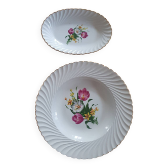 Lot de 2 plats Lunéville k g france décor floral