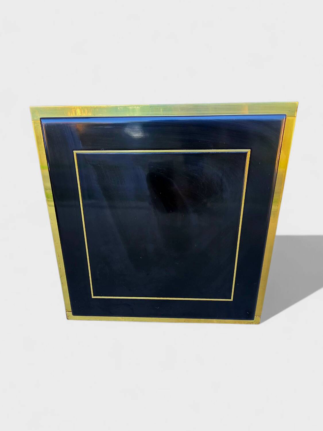 Brass cache-pot & black lacquer – attributed to Claude Mahey – circa 1970