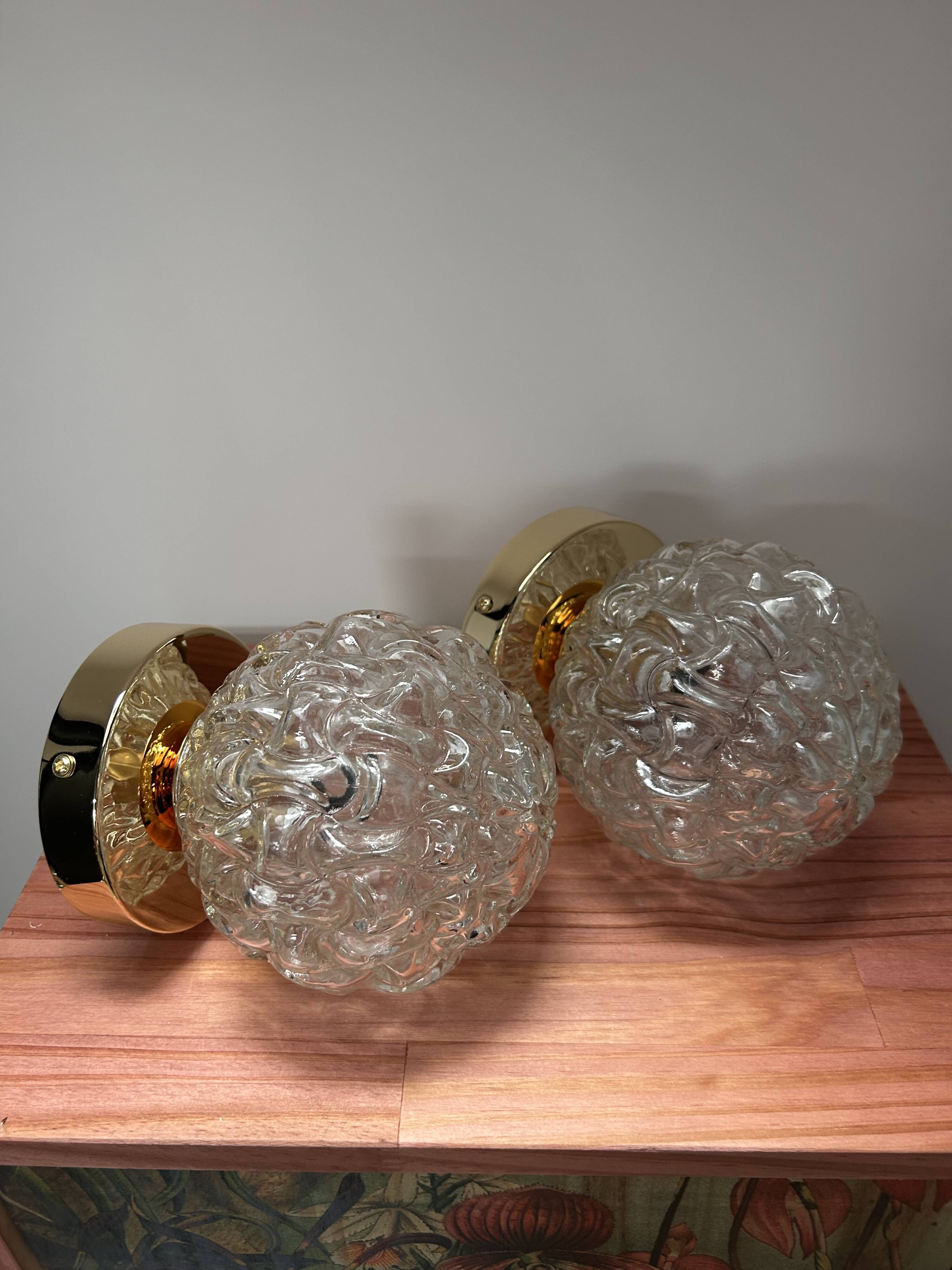 Pair of Scandinavian glass globe wall lights