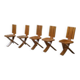 Set of 5 solid oak chairs by Seltz Manufacture 1970's