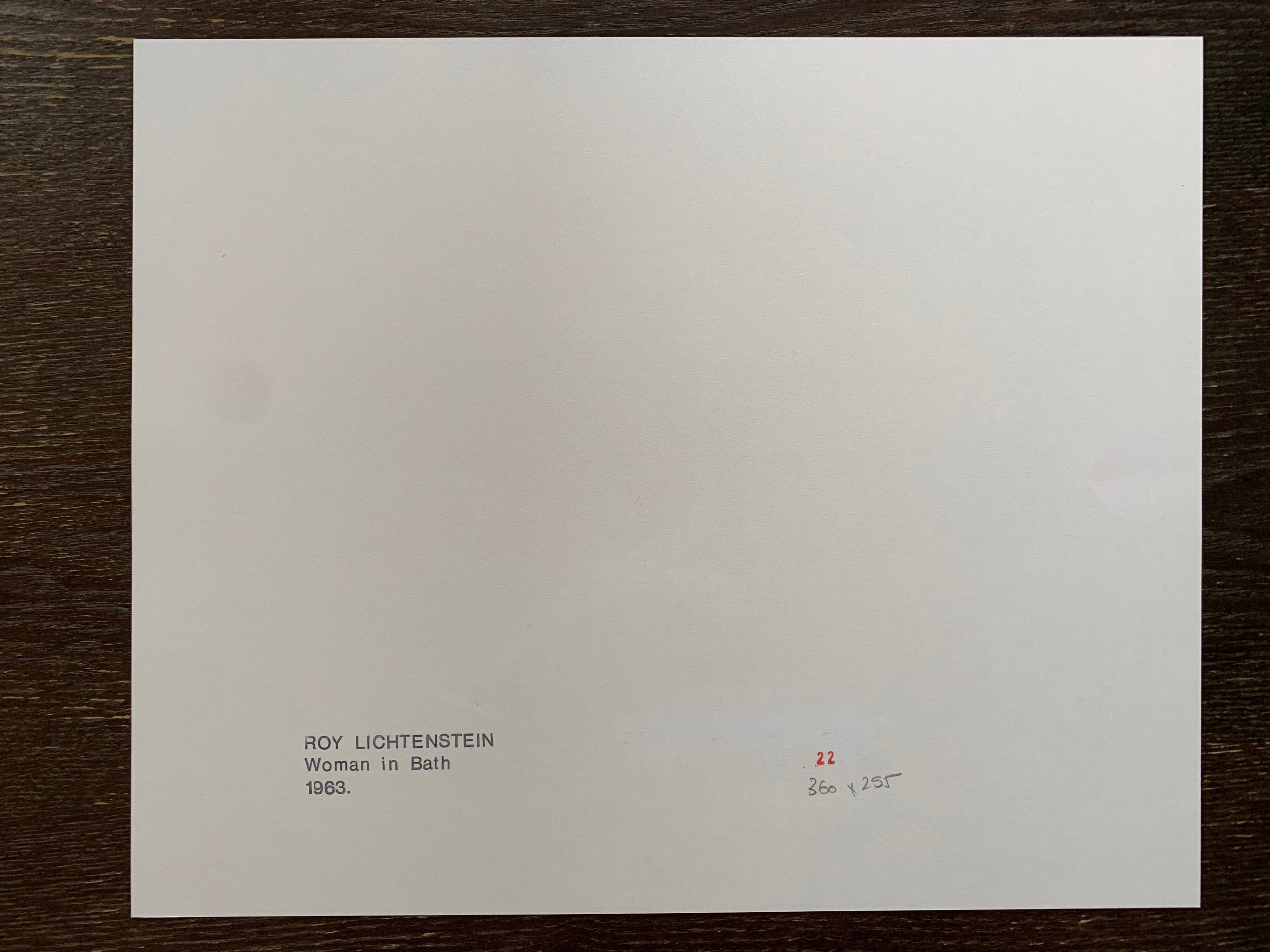 Original pop-art poster, reissue by Roy Lichtenstein "woman in bath 1963"