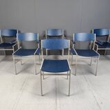 Minimalist Metal and Plywood Stackable Armchairs by Gijs Van Der Sluis, Set of 6