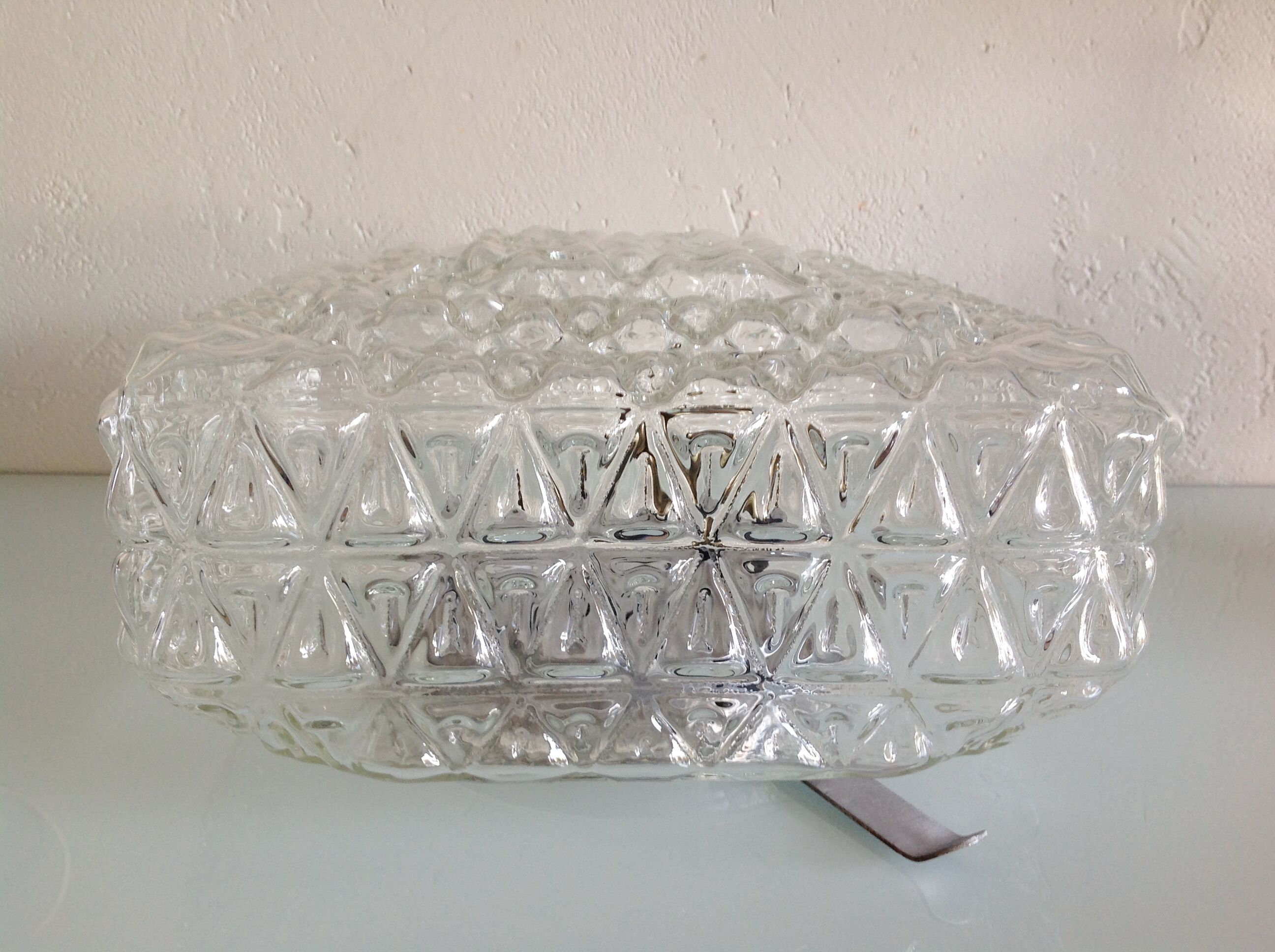 Vintage 60-70s structured glass square ceiling light