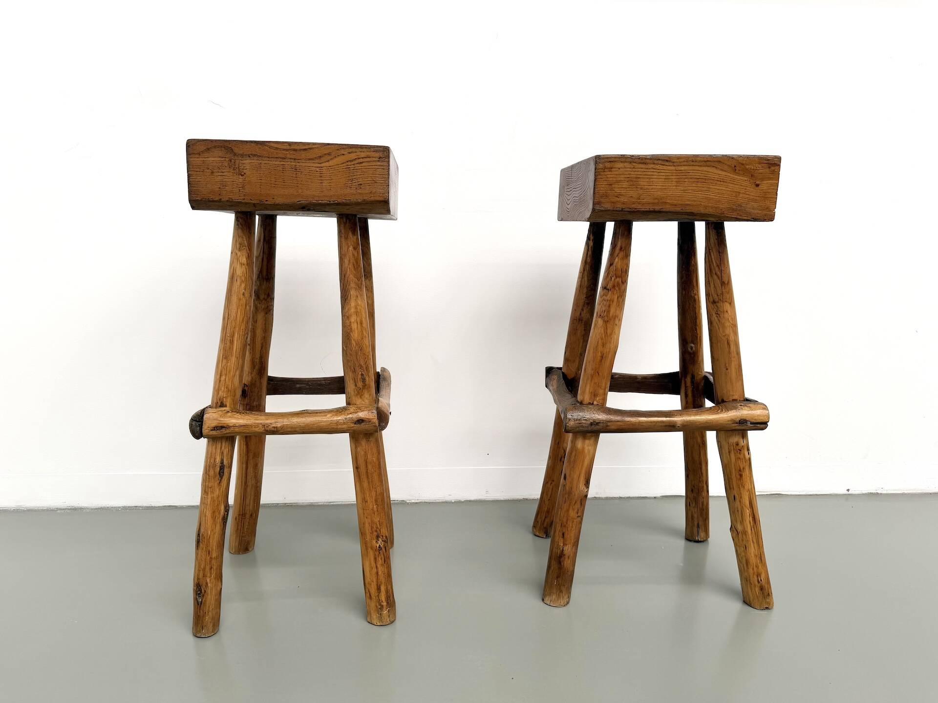 Pair of brutalist bar stools, France, 1950s