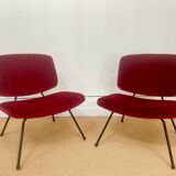Pair of red velvet armchairs by Pierre Paulin for Thonet.