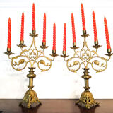 Pair of candlesticks Rocaille in gilded bronze