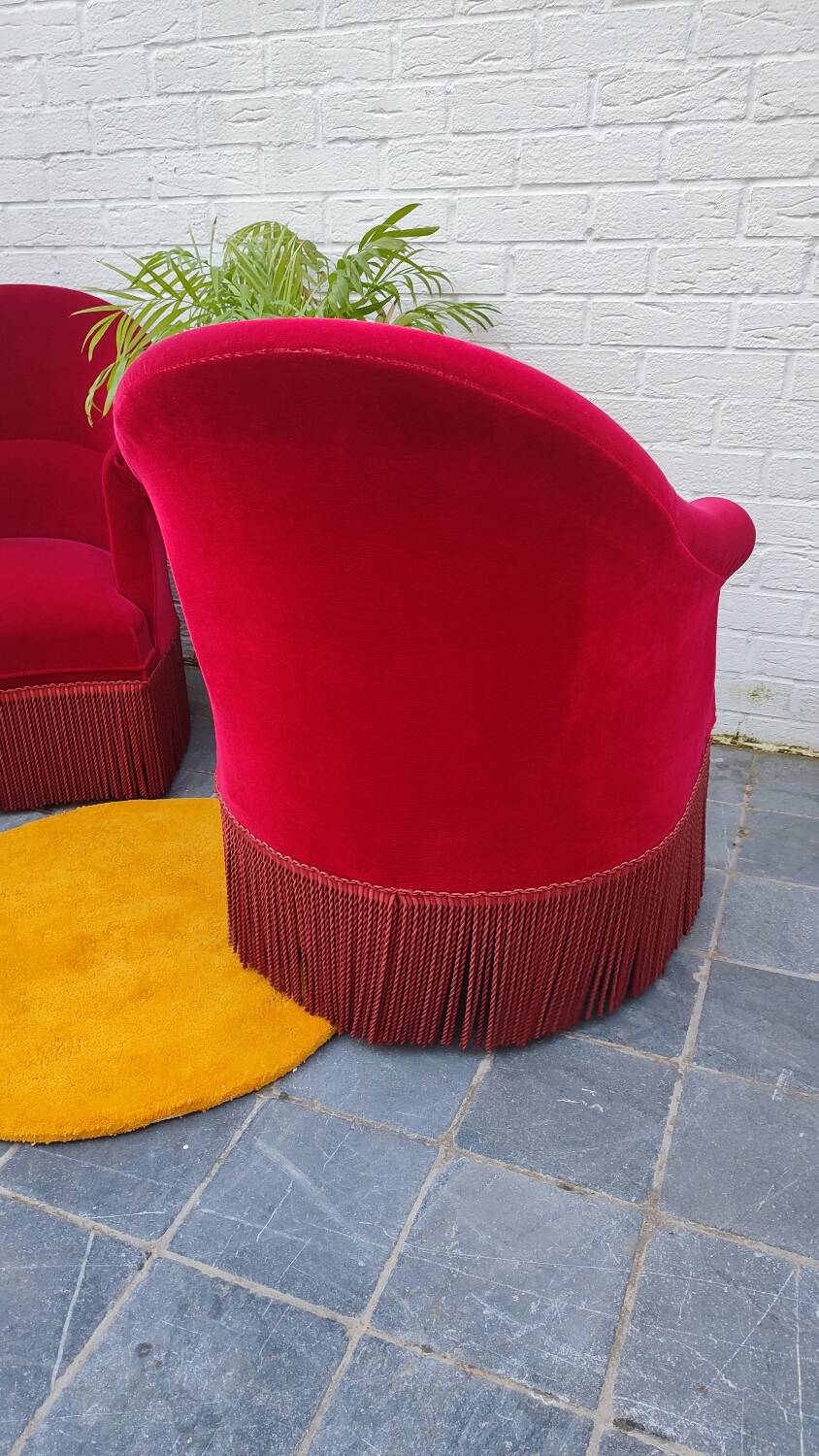 2 velvet toad armchairs