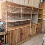 Pair of vintage bamboo rattan bookcases