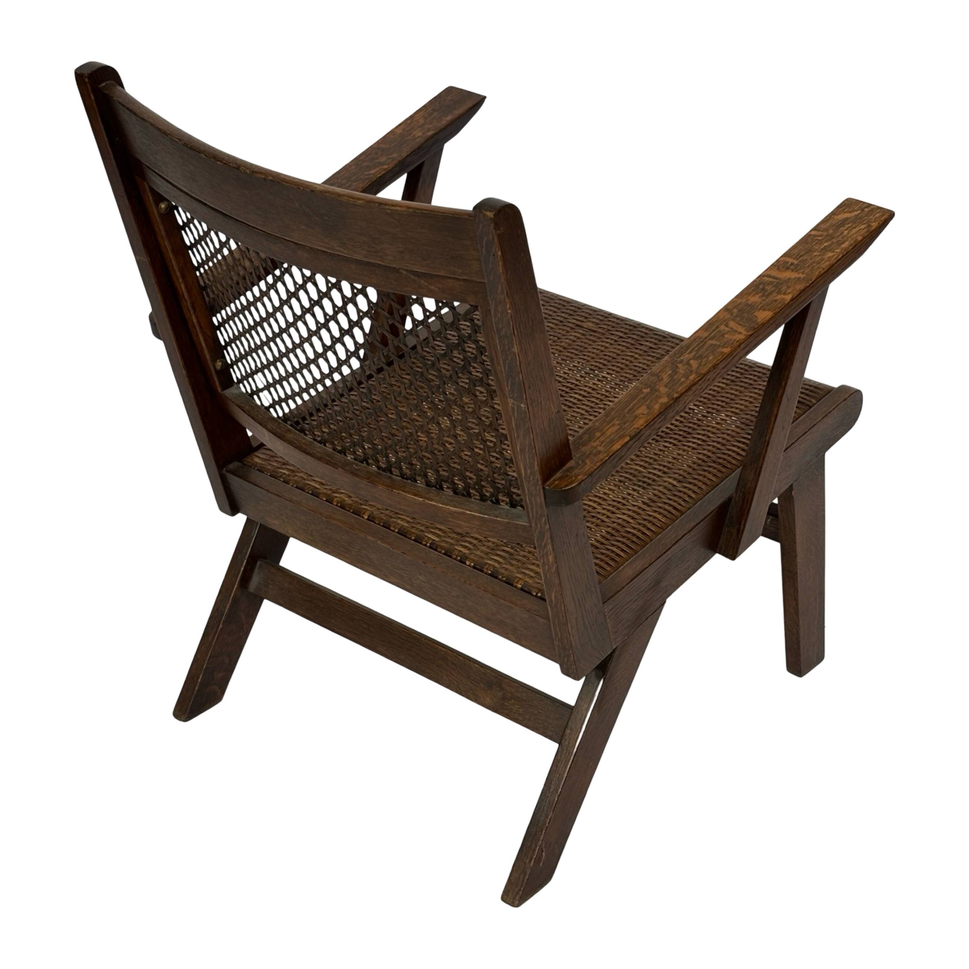 Art Deco oak armchair with webbing 1950s minimalist