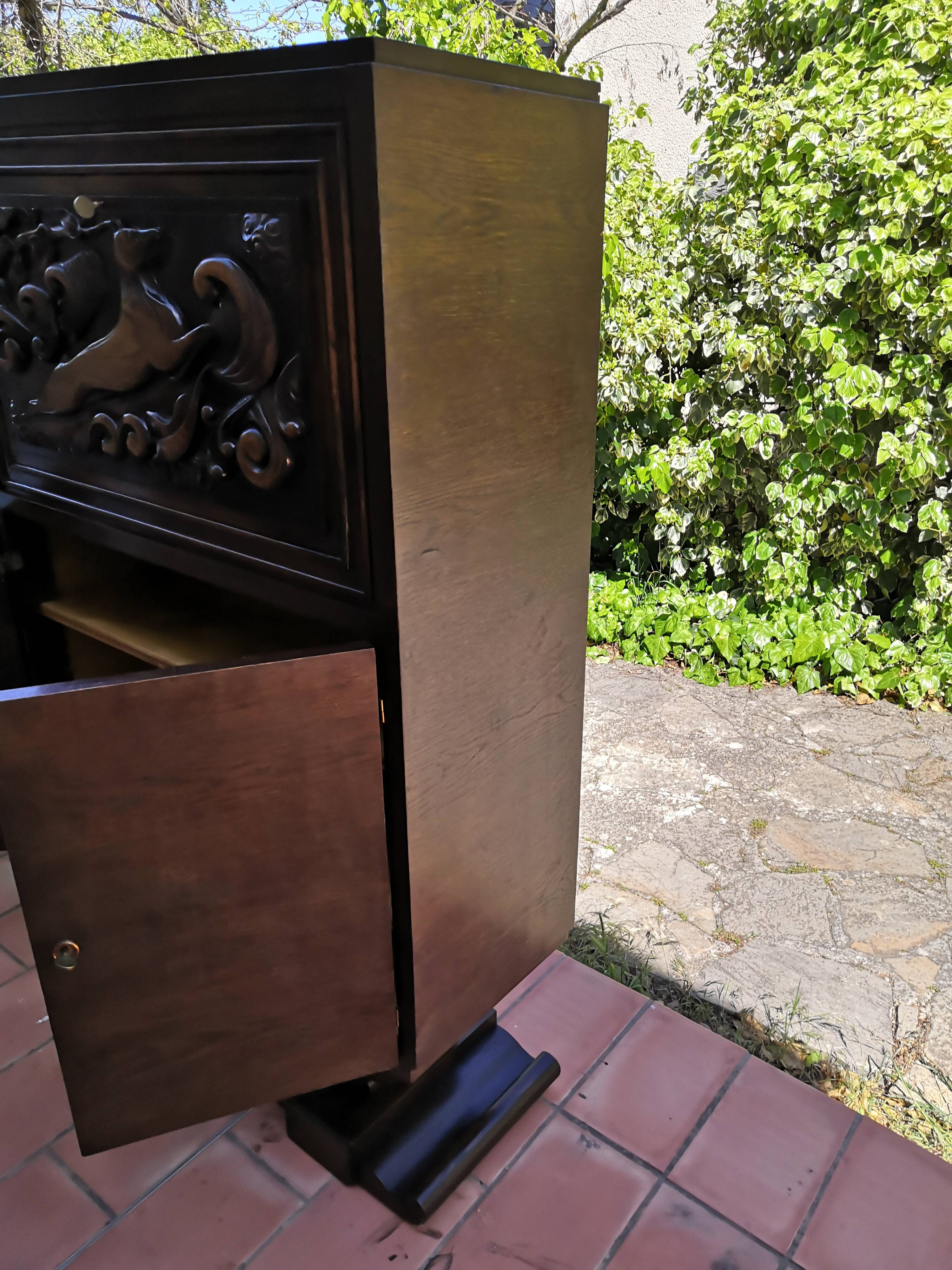 Vintage Art Deco carved bar cabinet