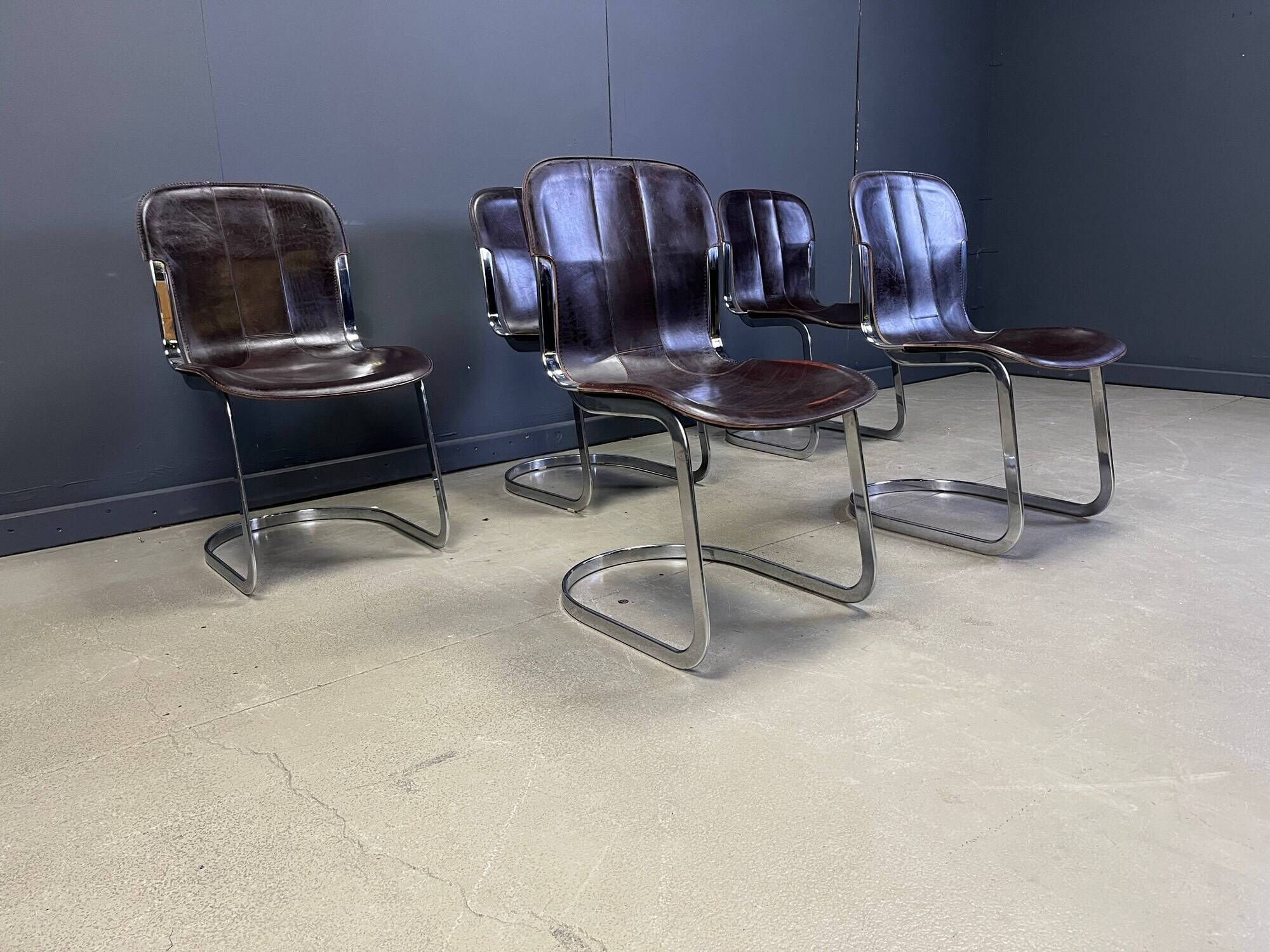 Vintage dining chairs by Willy Rizzo for Cidue, set of 5, 1970s